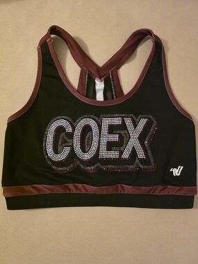 Cheer Extreme COEX Rhinestone Accent Black & Burgundy Sports Bra